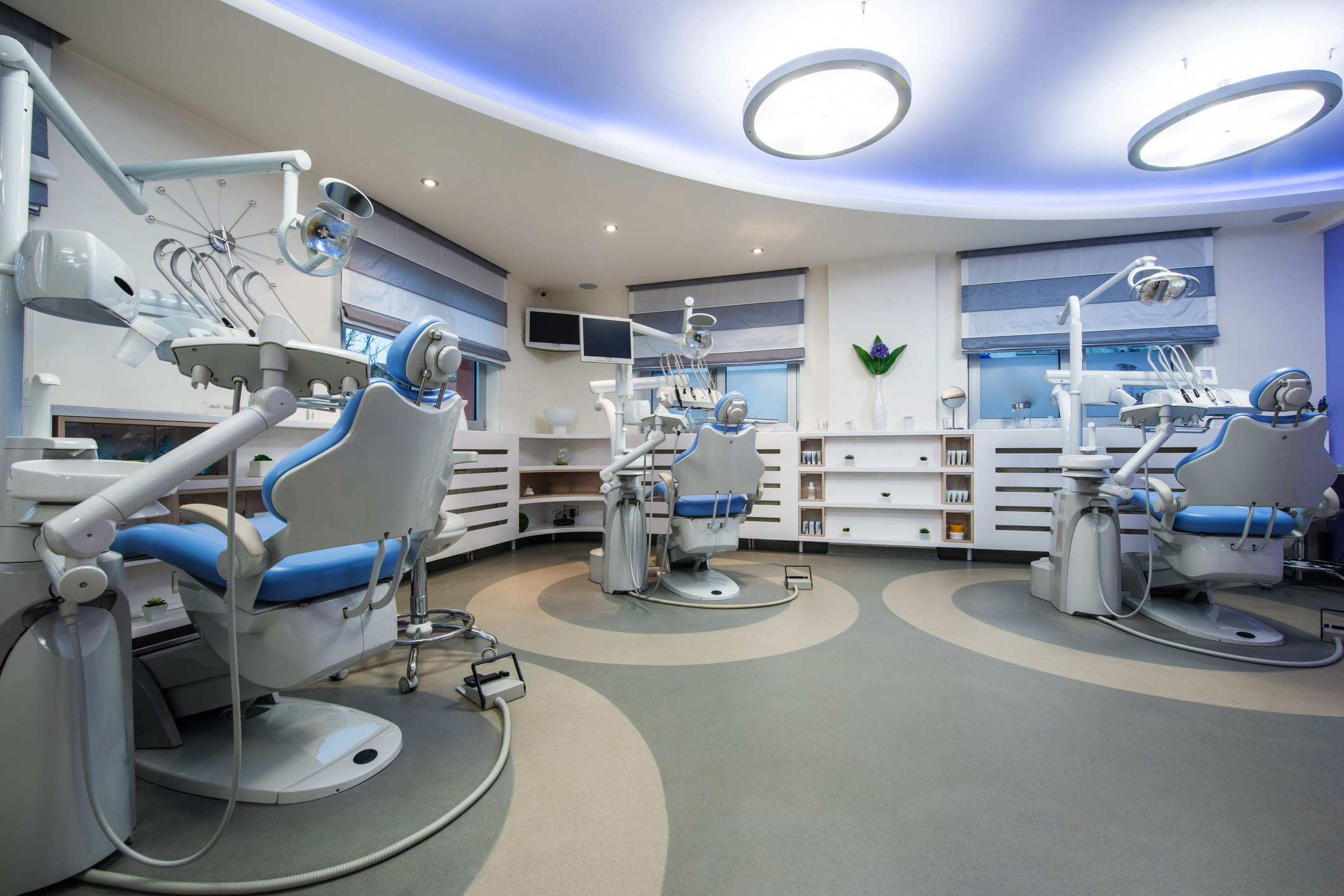Dental clinic interior design with several working boxes and tools